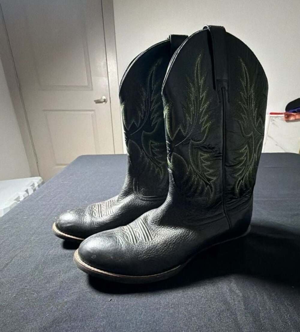 Ariat Men's Black Leather Western Cowboy Boots with Green Stitching